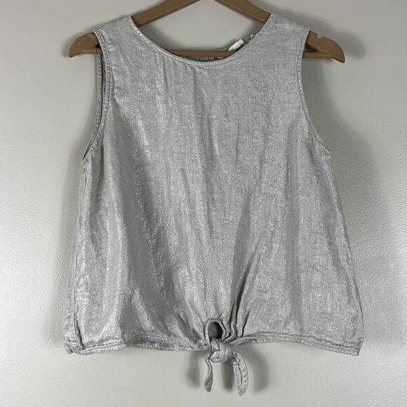 Christian Siriano Gray 100% Linen Tie Front Sleeveless Blouse - Picture 1 of 5
